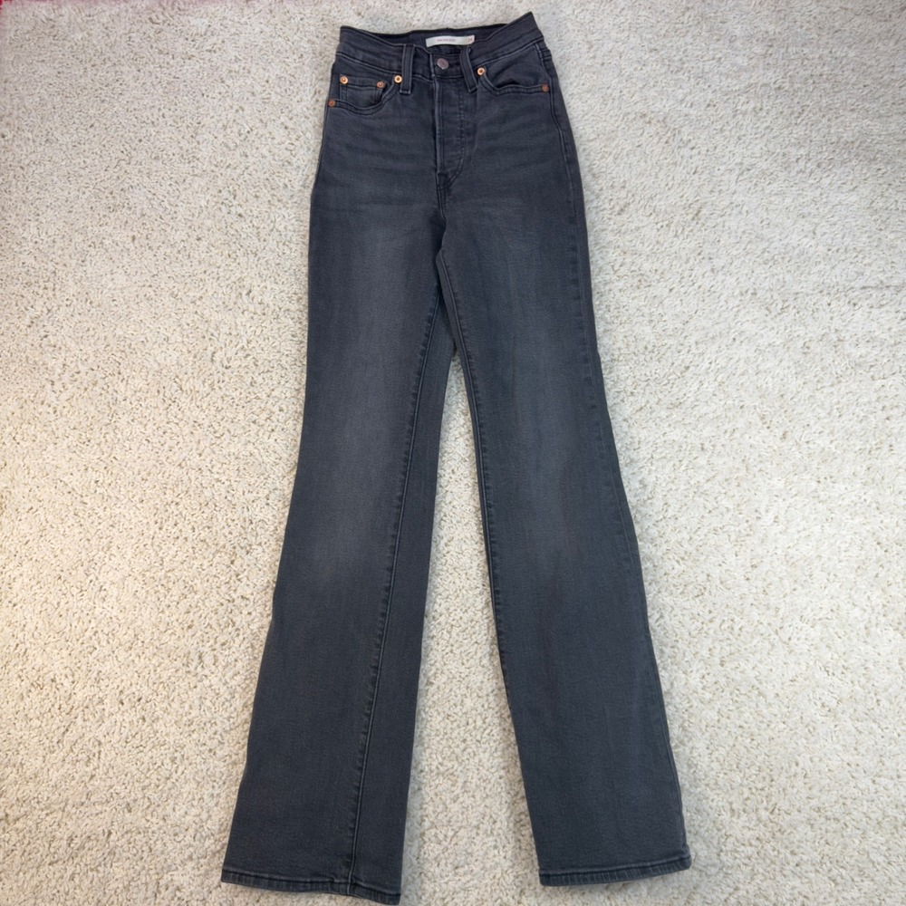 Levis Ribcage Straight Jeans Women 24 Black Button Fly Stretch Denim S110783